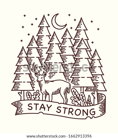 Forest view line illustration. hand drawn