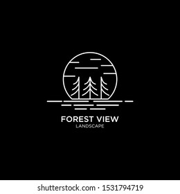 forest view with moon line art / monoline logo template