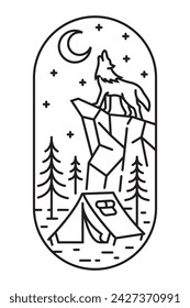 forest view at night line art illustration