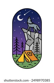 forest view at night line art illustration