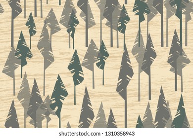 Forest - warm seamless pattern. Vector illustration with pine and fir trees. Print khaki on fabric and on product wrappers.