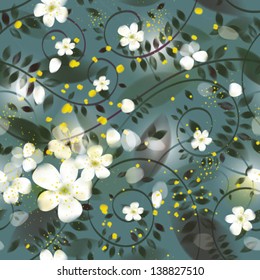 Forest white flowers / Floral decorative wallpaper