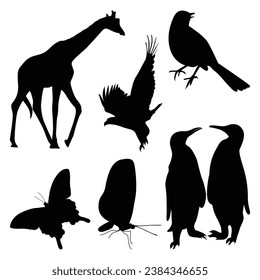 Forest wild animals silhouettes vector illustration