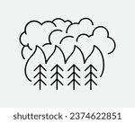 Forest Wild Fire Icon Jungle Flame Burn Burning Engulf Natural Disaster Environment Climate Change Hot Black White Line Shape Sign Symbol EPS Vector