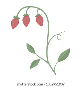 forest wild strawberry vector illustration. Floral element with branch, leaves and berries icon, logo, clip art isolated on white background in flat style