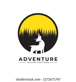 forest wilderness adventure deer mountain retro style vintage.
