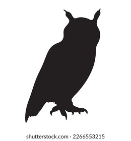 Forest wildlife animals vector illustration - Black silhouette of owl isolated on white background