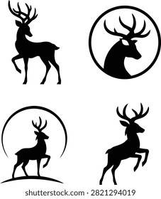 Forest wildlife stag emblem bundle featuring standing and jumping deer graphics.
