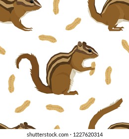 Forest Wildlife Vector animals Geometric style Chipmunks and peanuts Seamless pattern set