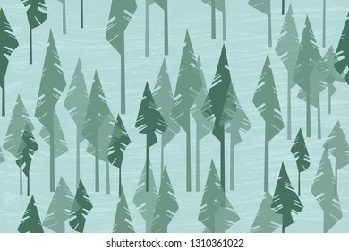 Forest - winter cold seamless pattern. Vector illustration with pine and fir trees on the covered ground. Printing on wrappers, clothes, cards