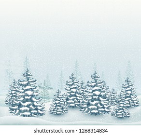 Forest winter landscape vector illustration