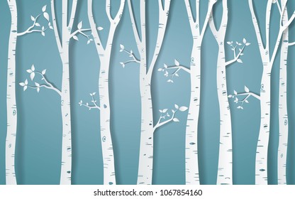 Forest of winter season,Paper vector Illustration