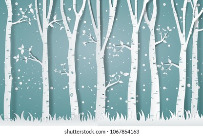 Forest of winter season,Paper vector Illustration