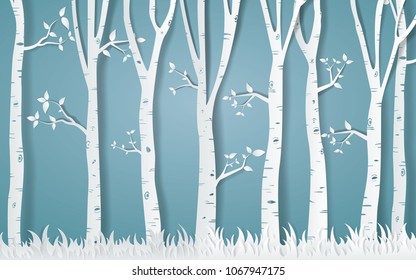 Forest of winter season,Paper vector Illustration