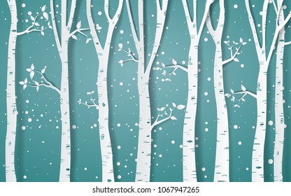 Forest of winter season,Paper vector Illustration