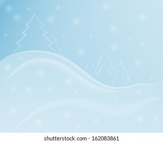 forest in winter with trees and hills covered by snow