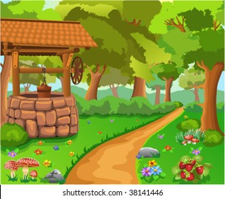 forest with wishing well