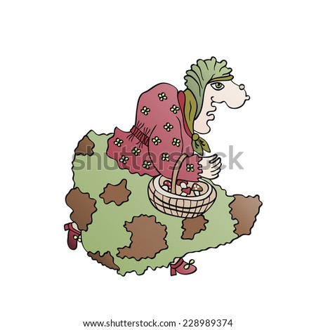 Forest witch with a basket of mushrooms