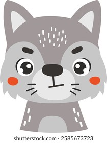 Forest wolf animal isolated, cute wild animal, kids illustration, cartoon vector