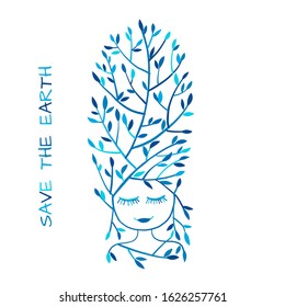Forest woman, sketch for your design. Vector illustration