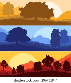Forest wood mountain background vector set concept landscape