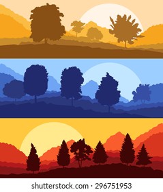Forest wood mountain background vector set concept landscape