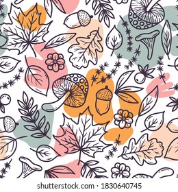 Forest wood nature leafs elegant trendy seamless vector pattern