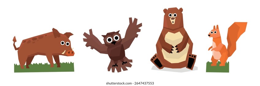 Conjunto de Vetores de Fauna Selvagem e Animal de Floresta e Floresta