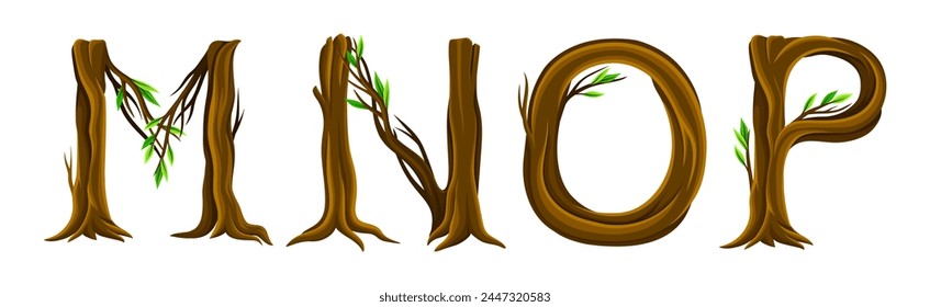 Forest Woody Alphabet Großbuchstabe Braun mit Zweig Vektorgrafik Set