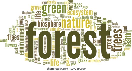 Forest word cloud isolated on a white background. 