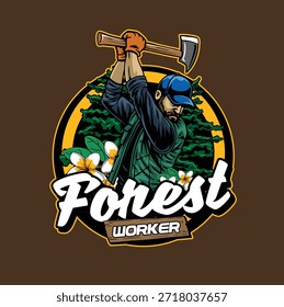 Una ilustración de diseño de logotipo de trabajador forestal