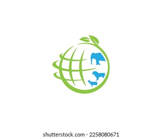 Forest World And Animals Green Leaf Logo Design Combination Modern Vector Template.