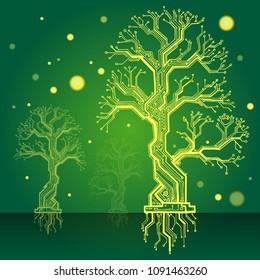 Forest in a yellow. board - the scheme green electronic structure