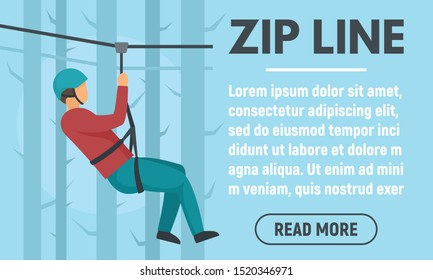 Forest zip line concept banner. Flat illustration of forest zip line vector concept banner for web design