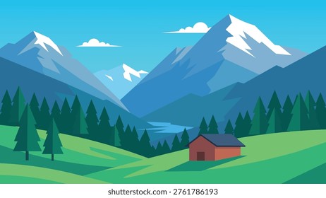 Forested Foothills Guarding Quiet Red Cabin Design