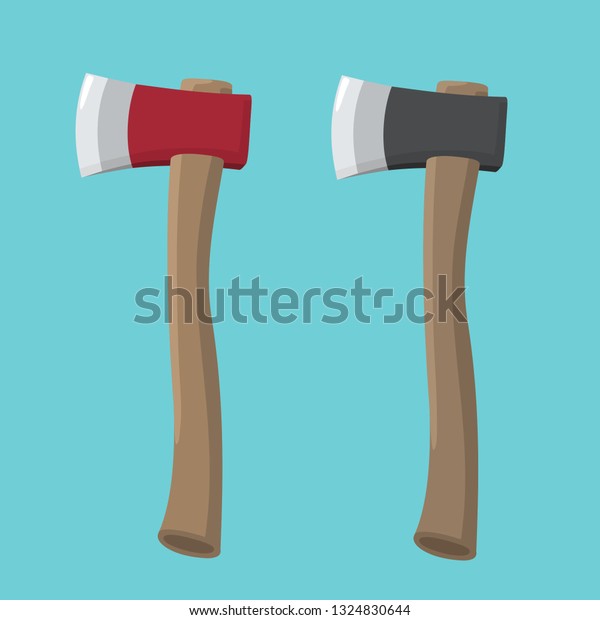 Forester axe vector\
icon. Axes with black and red blade and wooden handle. Illustration\
of a weapon ax\
clipart