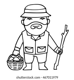 Forester with a basket of mushrooms.