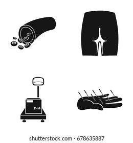 Forester, buttock and other web icon in black style.scales, acupuncture