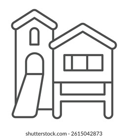 Forester house thin line icon, forestry concept. Vector graphics. Protected area guardhouse, forest plantation sign on white background, outline style icon for mobile or web design