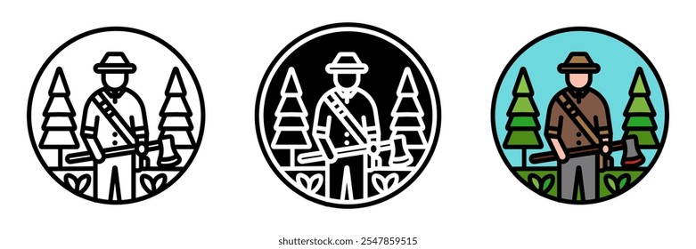 Forester icon es un profesional responsable de la gestión y conservación de los bosques, garantizando prácticas sostenibles y equilibrio ecológico.