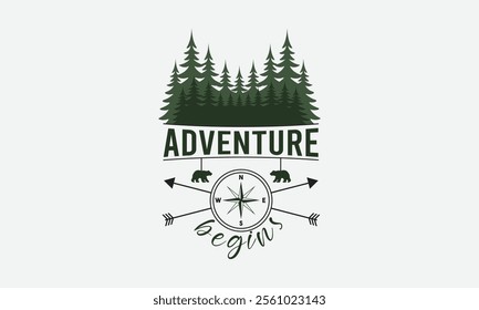 Forest-inspired adventure design, ready to embark on a journey, Ready To Print Camping Vector T Shirt Design Template, Wall Art, Mug, Sticker, Banner, Tee, Hoodie, Printable, Illustration