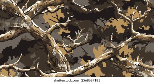  Forest-inspired camouflage seamless pattern, crafted for hunting and military uniforms. Perfect for outdoor enthusiasts and tactical gear