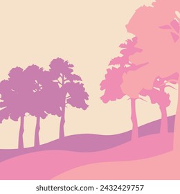 Forest,Landscape of isolated trees. Silhouette vector
