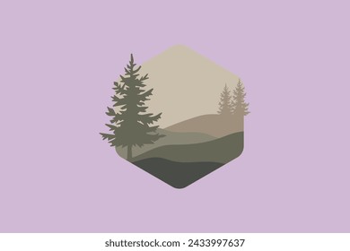 Bosque, paisaje de árboles aislados. Vector de silueta