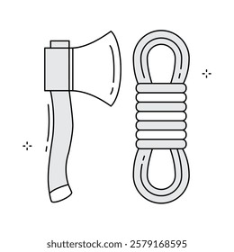 Forestry Axe and Utility Rope Vector Icon Design