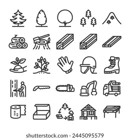 Forestry civil engineering forest resources icon set