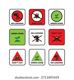 Conjunto de iconos de conservación forestal y prohibición de tala
