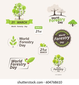 Forestry day logo design. 21st march.  vector illustration.