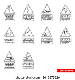 Forestry hazard signs icon set of outline types. Isolated vector sign symbols. Icon pack.