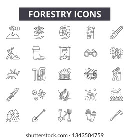 Forestry line icons for web and mobile design. Editable stroke signs. Forestry  outline concept illustrations